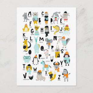 Cute Animal Alphabet   Some Have Hats Postcard