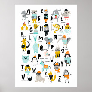 Cute Animal Alphabet   Some Have Hats Poster