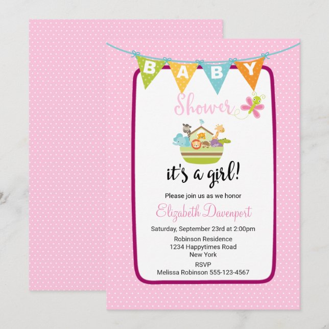 Cute Animal Ark Baby Shower Invitation (Front/Back)