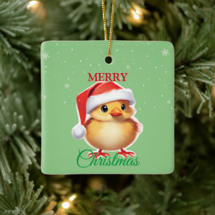 Cute animal baby chick Santa Christmas Costume Ceramic Ornament