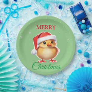 Cute animal baby chick Santa Christmas Costume Paper Plate