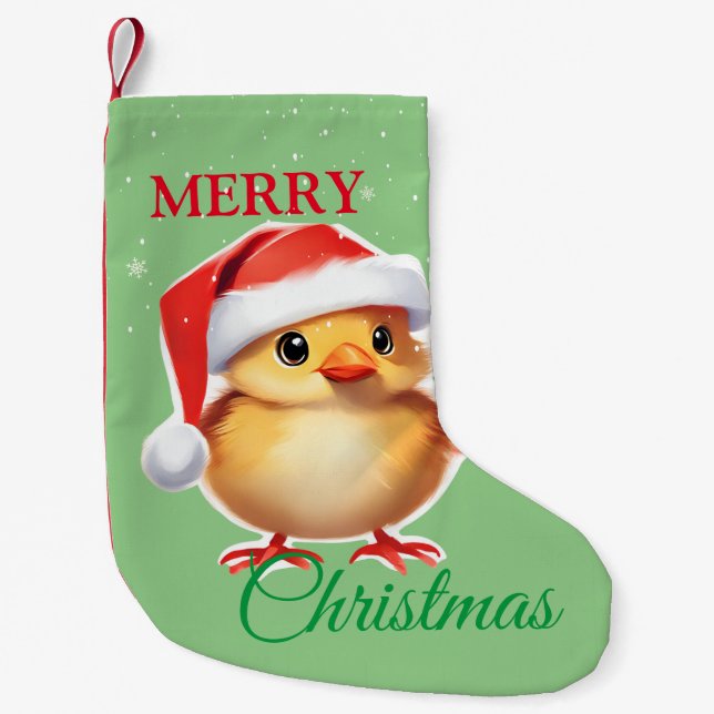 Cute animal baby chick Santa Christmas Costume Small Christmas Stocking (Front)