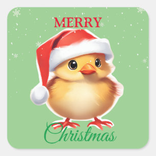 Cute animal baby chick Santa Christmas Costume Square Sticker