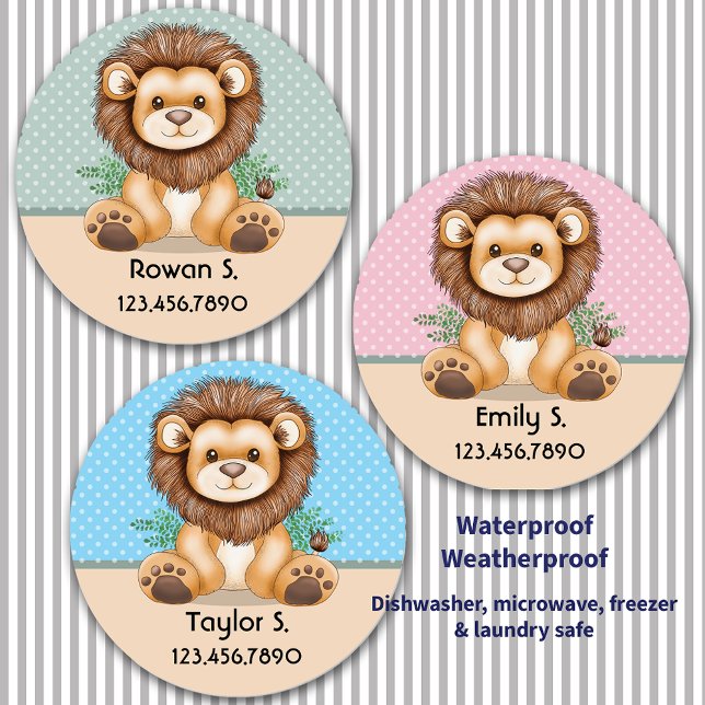 Cute Animal Baby Lion Pink Green Blue  (Cute Animal Baby Lion Pink Green Blue Personalized Labels)