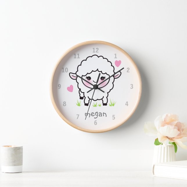 Cute Animal Baby Sheep Lamb Nursery Wall Clock (Home)
