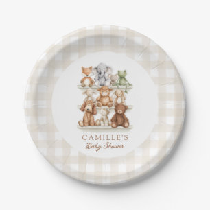 Cute Animal Baby Shower Gingham Paper Plate