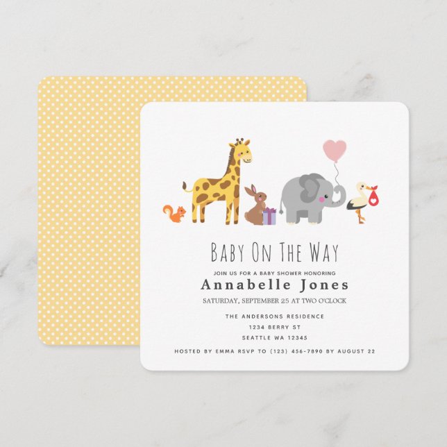 Cute Animal Baby Shower Invitation (Front/Back)