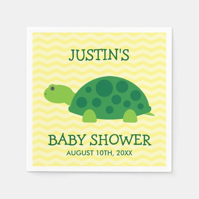 Cute animal baby shower napkins with green turtle (Front)