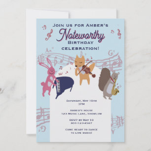 Cute Animal Band Playing Instruments Custom  Invitation