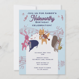 Cute Animal Band Playing Instruments Custom  Invitation