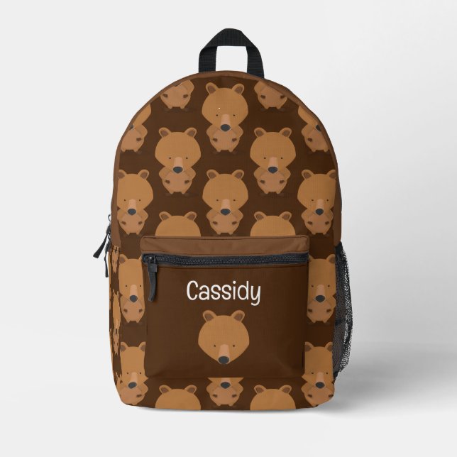 Cute Animal Bear Kids Name Printed Backpack (Front)