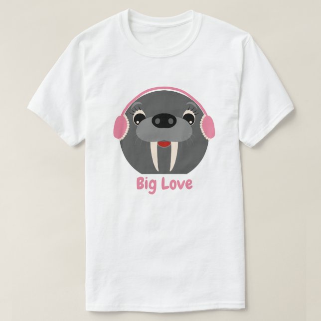 Cute Animal 'Big Love' Walrus T-shirt (Design Front)