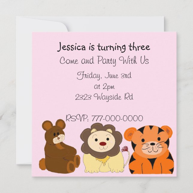 Cute Animal Birthday Invitation (Front)