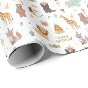 Cute Animal Birthday Party Pattern Wrapping Paper