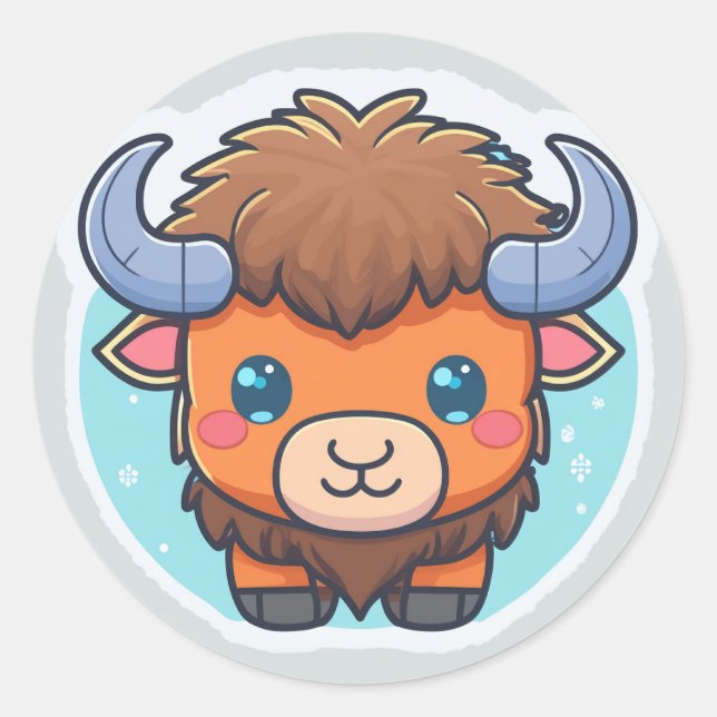 Cute Animal Bison Classic Round Sticker (Front)
