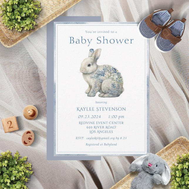 Cute Animal Blue Watercolor Floral Baby Shower Invitation (Creator Uploaded)