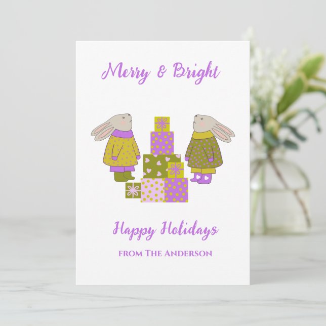 Cute Animal Bunny Christmas Holiday Card (Standing Front)