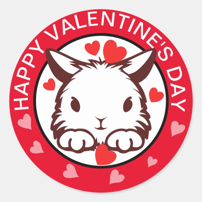 Cute Animal Bunny Heart Red Valentines Sticker (Front)