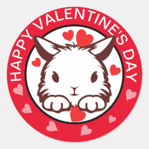 Cute Animal Bunny Heart Red Valentines Sticker