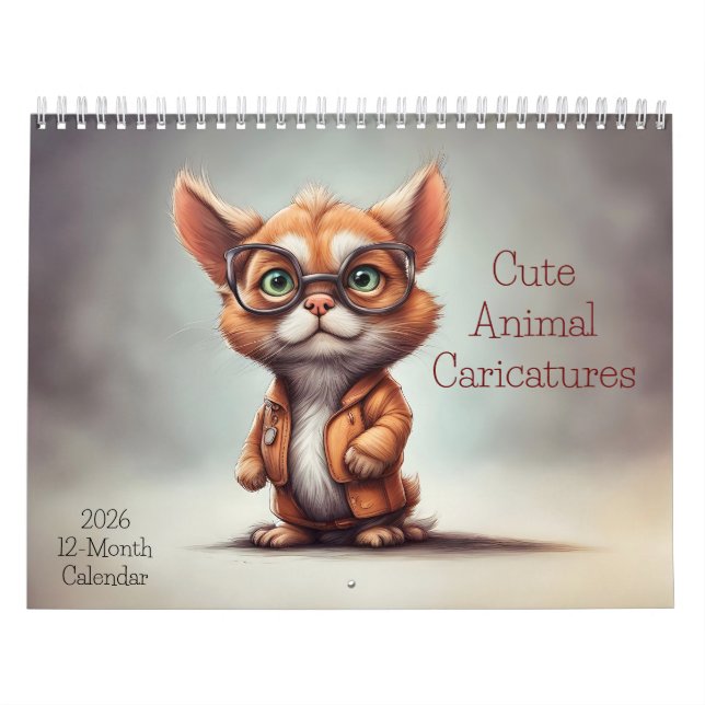 Cute Animal Caricatures 2026 Calendar 12 Months (Cover)