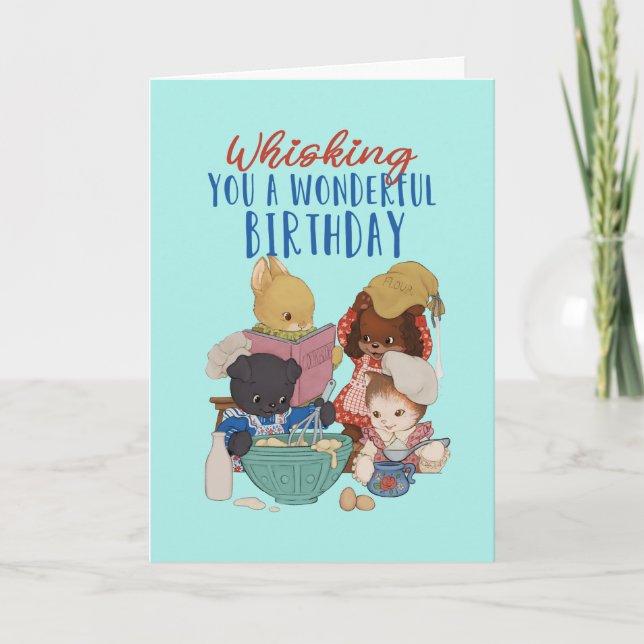 Cute Animal Cartoon Baking Cake Pun Funny Birthday Card (Front)