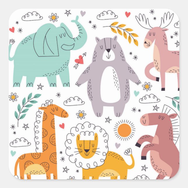 Cute Animal Cartoon Collection Square Sticker (Front)