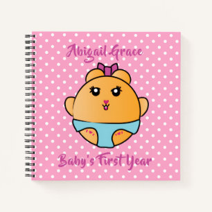 Cute Animal Cartoon Girl Baby Journalling Pink Notebook