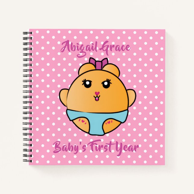 Cute Animal Cartoon Girl Baby Journalling Pink Notebook (Front)