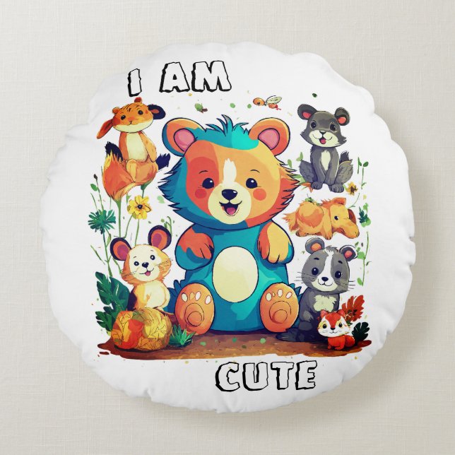 Cute Animal cartoon new i am cute Round Cushion (Front)