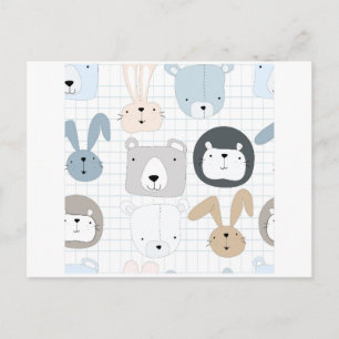 Cute animal cartoon teddy bear ,lion and rabbit postcard