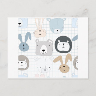 Cute animal cartoon teddy bear ,lion and rabbit postcard