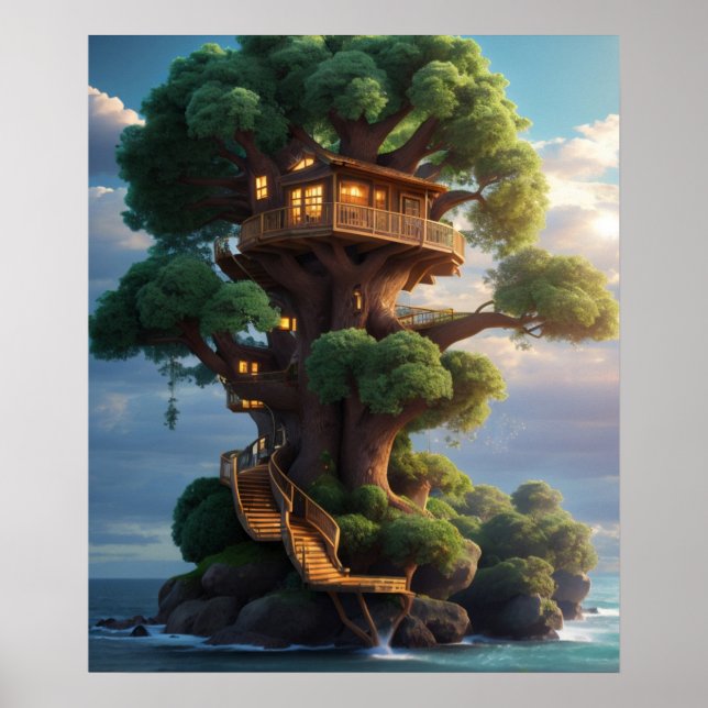 Cute Animal Characters A majestic tree house Poster (Front)