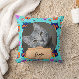 Cute Animal christmas holiday Custom cat Photo Cushion