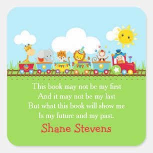 Cute Animal Circus Train in Red Bookplate Sticker