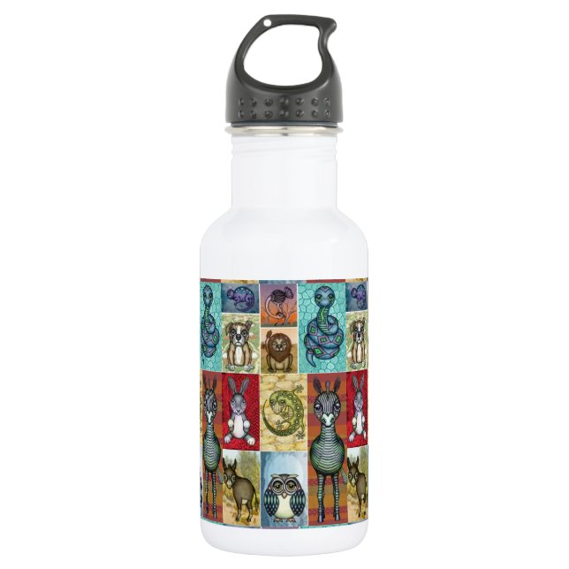Cute Animal Collage Folk Art Design 532 Ml Water Bottle (Front)
