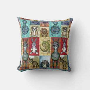Cute Animal Collage Folk Art Design Cushion