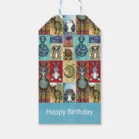 Cute Animal Collage Folk Art Design Happy Birthday
