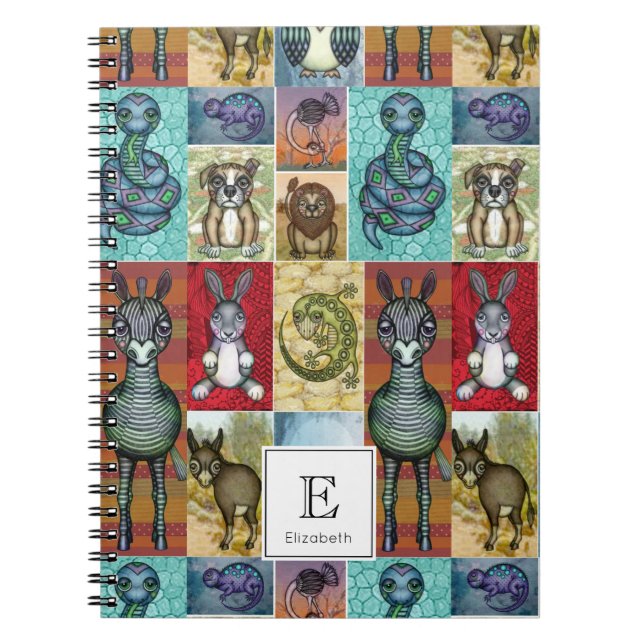 Cute Animal Collage Folk Art Design Personalised Notebook (Front)
