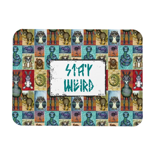 Cute Animal Collage Folk Art Design Stay Weird Magnet (Horizontal)
