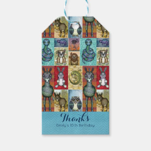 Cute Animal Collage Folk Art Design Thank You Gift Tags