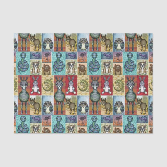 Cute Animal Collage Folk Art Design Tissue Paper (Front)