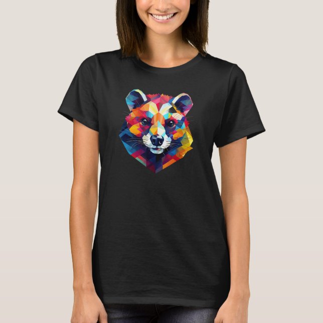 Cute Animal  Colorful Geometric Ferret Face T-Shirt (Front)