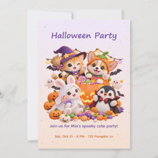 Cute Animal Costume Halloween Party Invitation