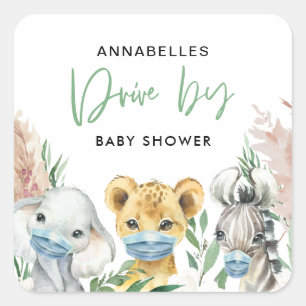 Cute animal covid mask drive by baby square sticker