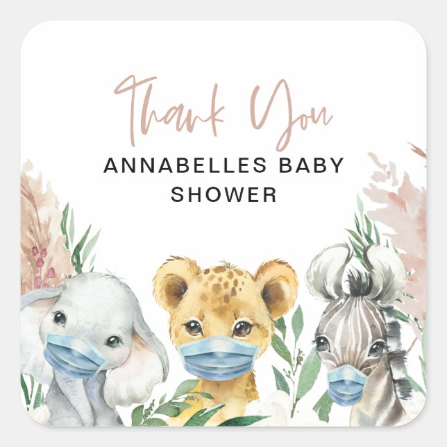 Cute animal covid mask drive by baby square sticker (Front)