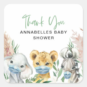 Cute animal covid mask drive by baby square sticker