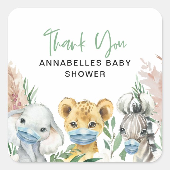 Cute animal covid mask drive by baby square sticker (Front)