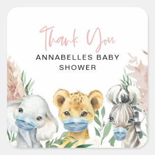 Cute animal covid mask drive by baby square sticker