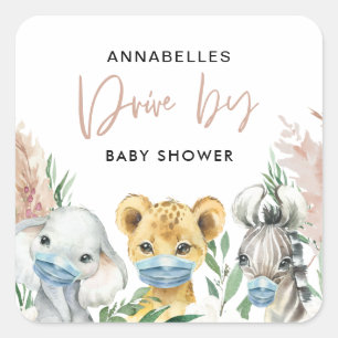 Cute animal covid mask drive by baby square sticker