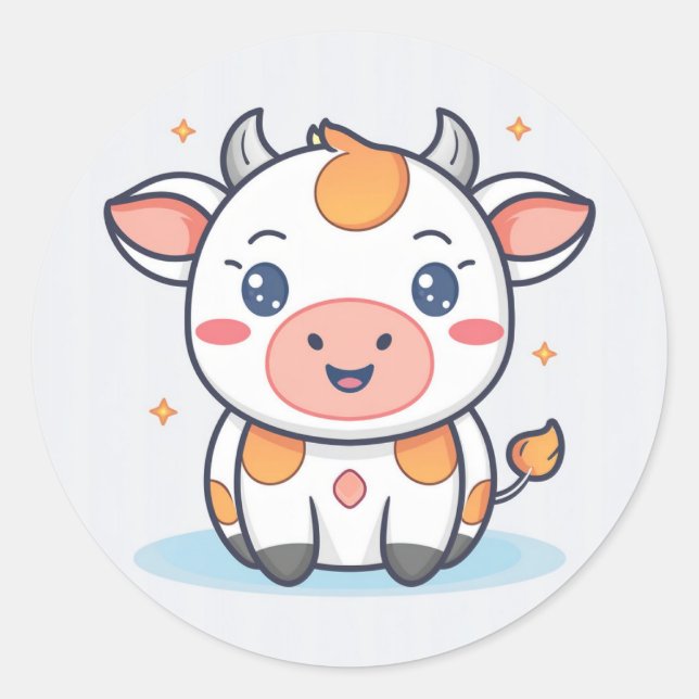 Cute Animal Cow Classic Round Sticker (Front)